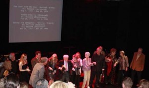 On stage at curtain call after performing in a tribute to Eli Wallach and Anne Jackson at The Bay Street Theater